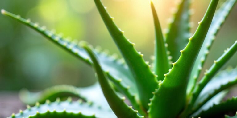 Nærbilde av Aloe Vera-plante med friske blader.