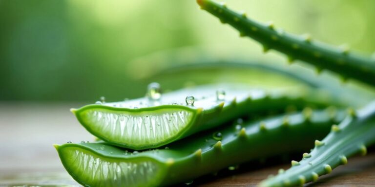 Frisk aloe vera med dråper av vann.